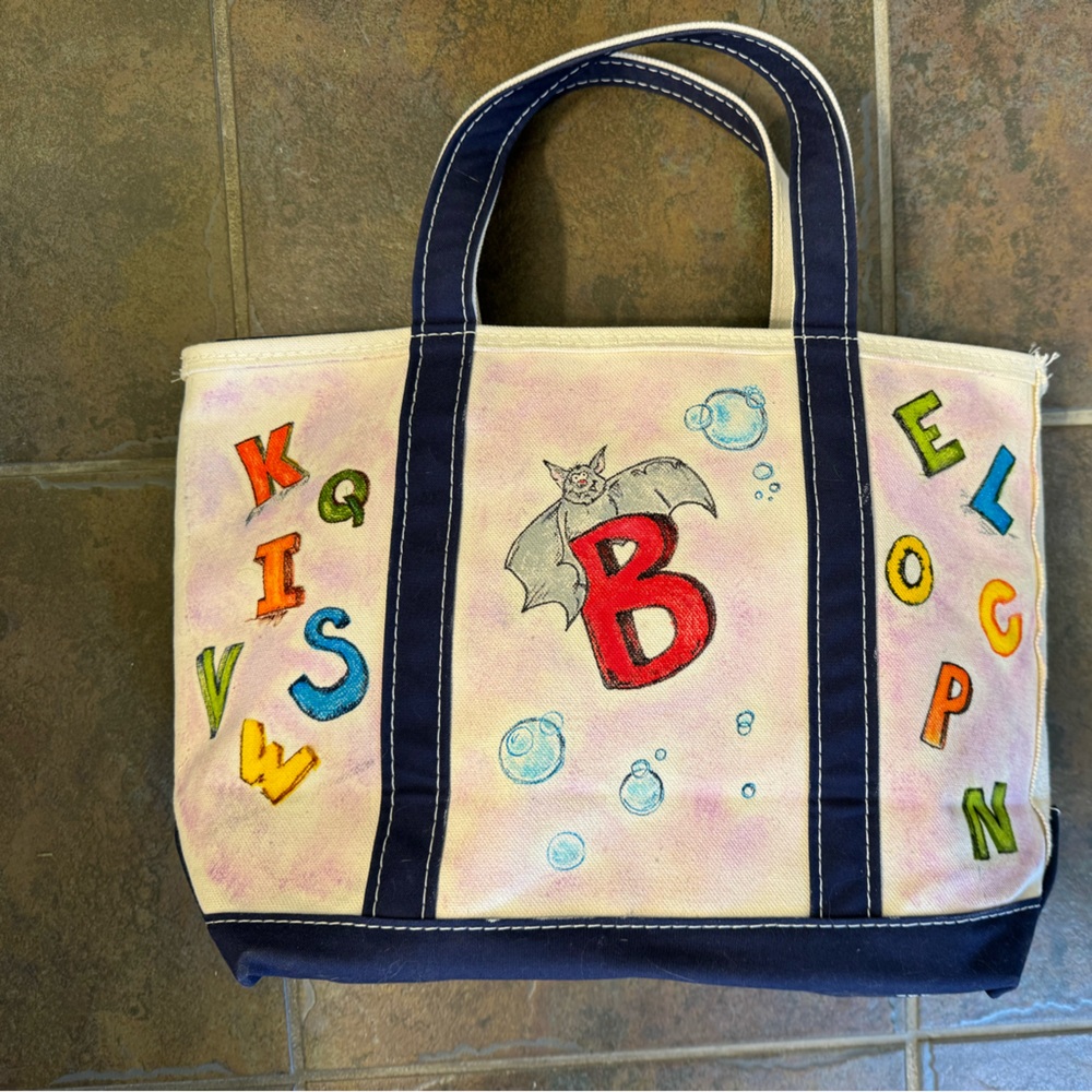 L.L. Bean Kids Tote Bag with Colorful Letters and Bat Design